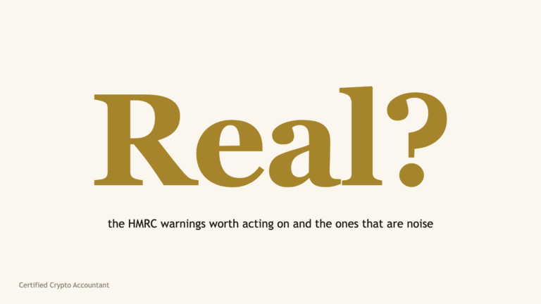 The word Real with a question mark in large serif type, on sorting genuine HMRC warnings from noise