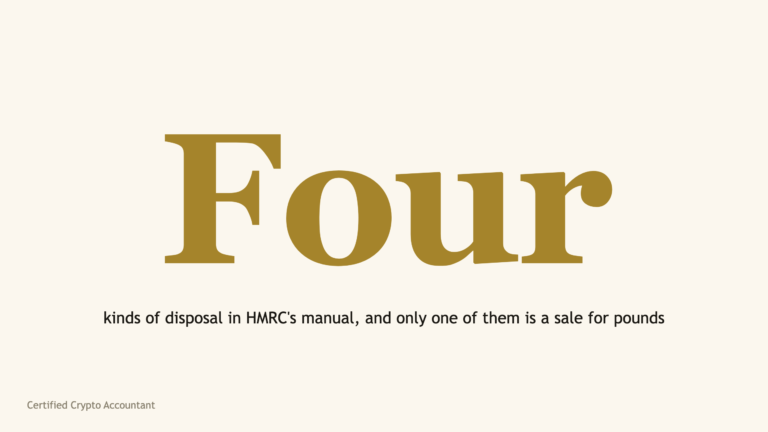 The word Four in large serif type, the number of events HMRC counts as a disposal of cryptoassets
